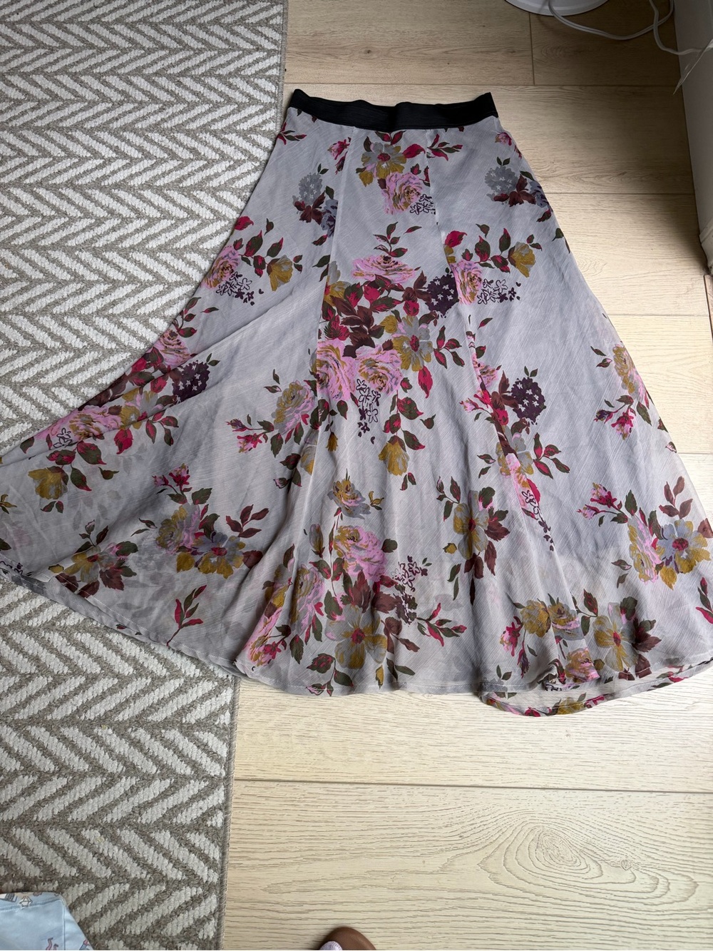 Buffalo David Bitton Light Gray Floral Circle Skirt with Pink & Olive